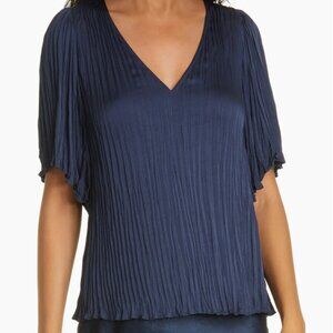 Vince Flutter Sleeve Crushed Satin Top, Blue Small